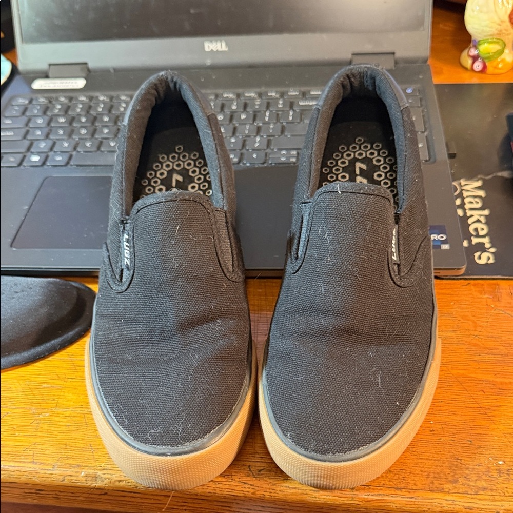 Lugz Kids Black Canvas Slip-On Sneakers with Gum Sole